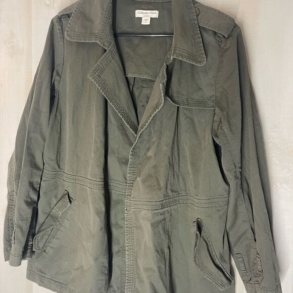 Coldwater Creek classic olive green‎ open front utility jacket, size 16 - Picture 2 of 11